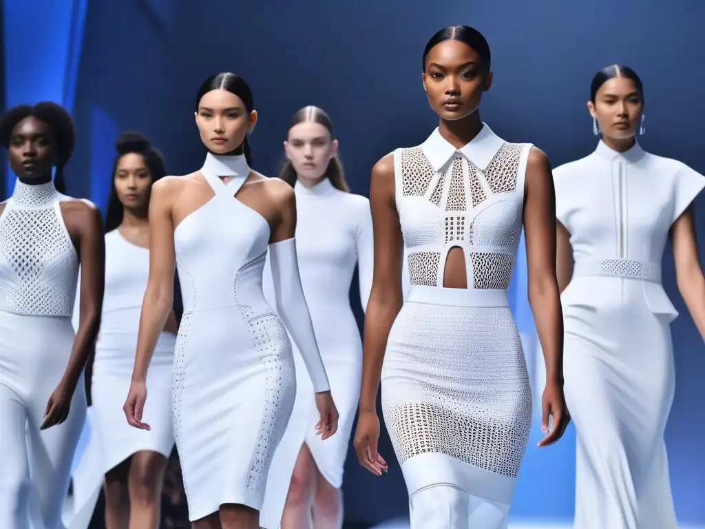 Desfile futurista: moda 3D para todos los cuerpos Desfile futurista de moda con modelos diversos luciendo prendas 3D