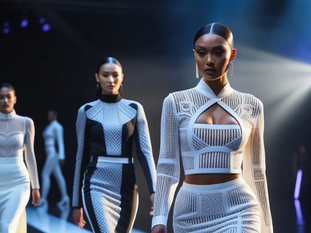 Desfile futurista: moda 3D inclusiva y diversa Desfile futurista de moda con modelos diversos luciendo prendas de Impresión 3D, celebrando la diversidad e inclusión
