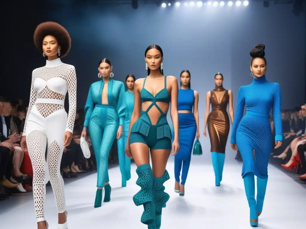 Desfile de moda 3D: inclusivo y vanguardista Desfile futurista de moda 3D: modelos diversidad inclusiva destacan con diseños vanguardistas y coloridos