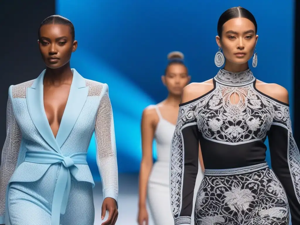 Desfile de moda 3D: Celebrando la diversidad y la innovación Desfile futurista de moda con personalización prendas moda cuerpos diversos