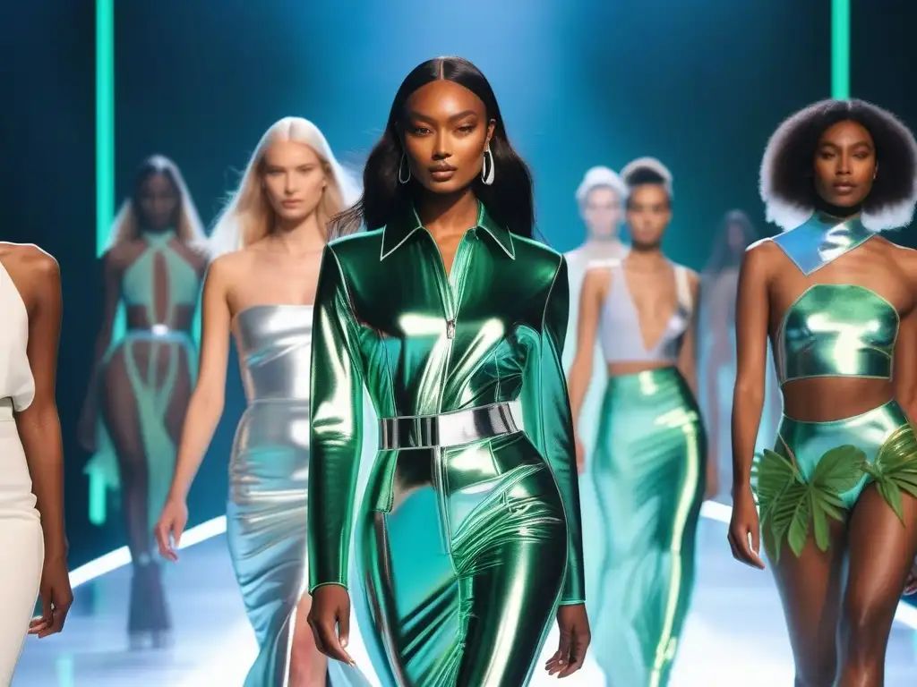 Desfile futurista de moda sostenible: diversidad y empoderamiento Desfile futurista de moda sostenible con cuerpos inclusivos en pasarela