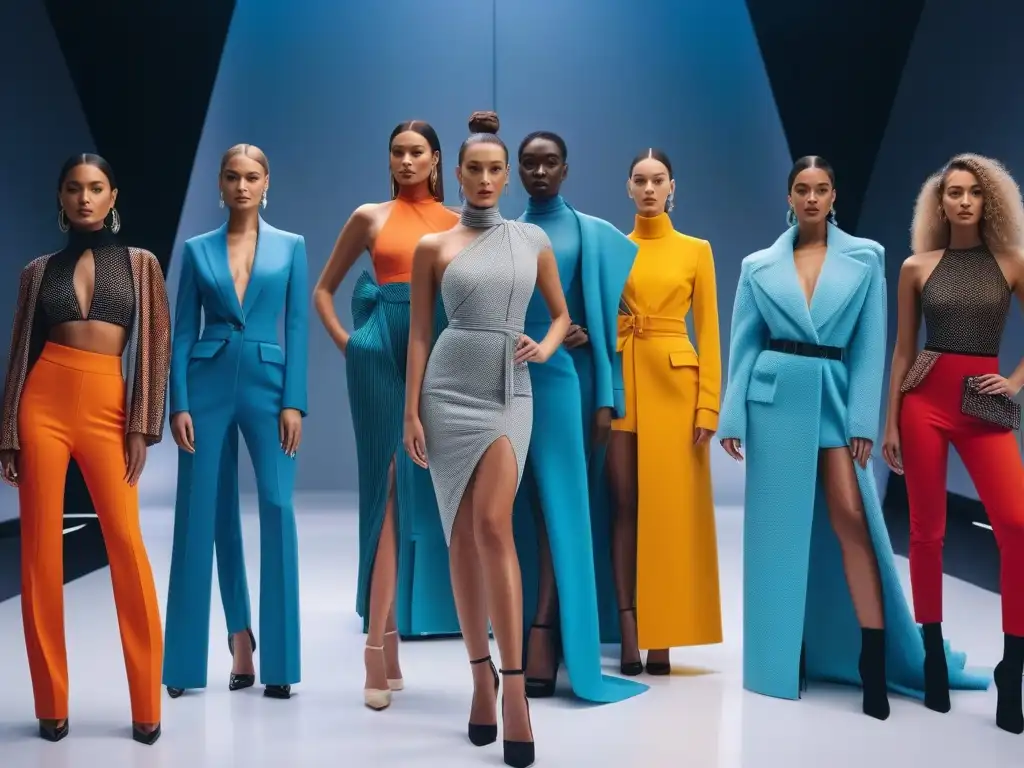 Desfile inclusivo de moda sostenible en pasarela digital futurista Desfile futurista de moda sostenible para todos cuerpos, con modelos diversos y empoderados