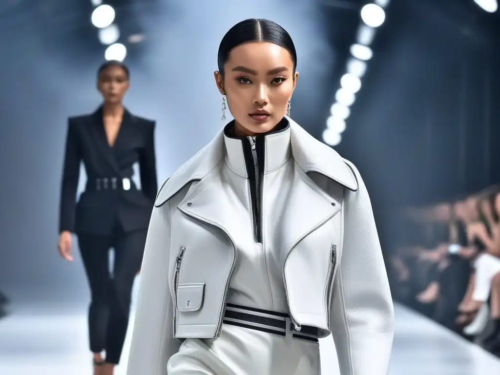 Desfile de moda inclusivo y vanguardista de modelos petites Desfile futurista con modelos diversas tallas petite luciendo colaboraciones de moda innovadoras