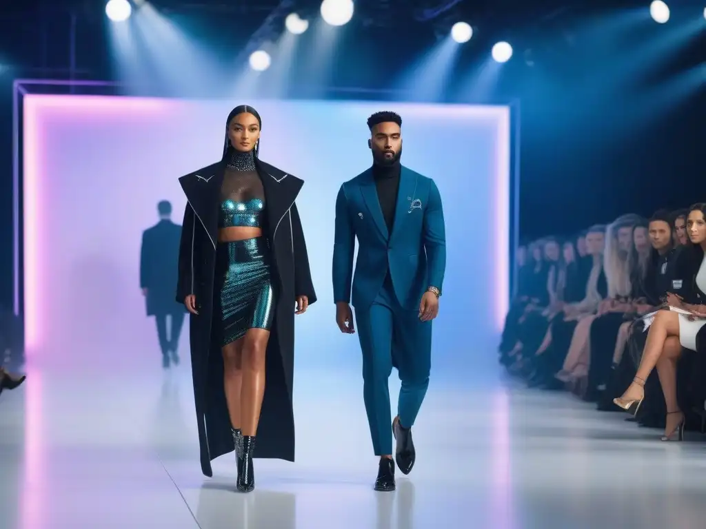 Desfile futurista: moda inclusiva y diversidad Desfile futurista con modelos diversos en moda inclusiva
