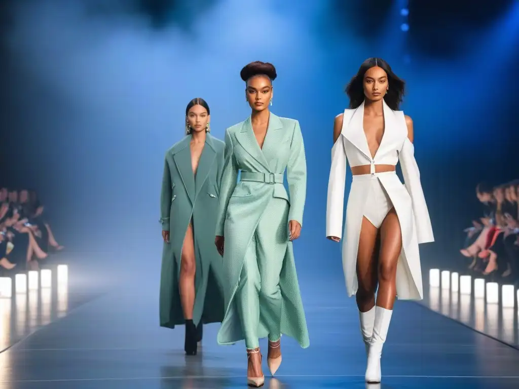 Pasarela del Futuro: Moda Inclusiva y Transformadora Un desfile futurista con modelos empoderados luciendo Tejidos Adaptativos en Moda Inclusiva