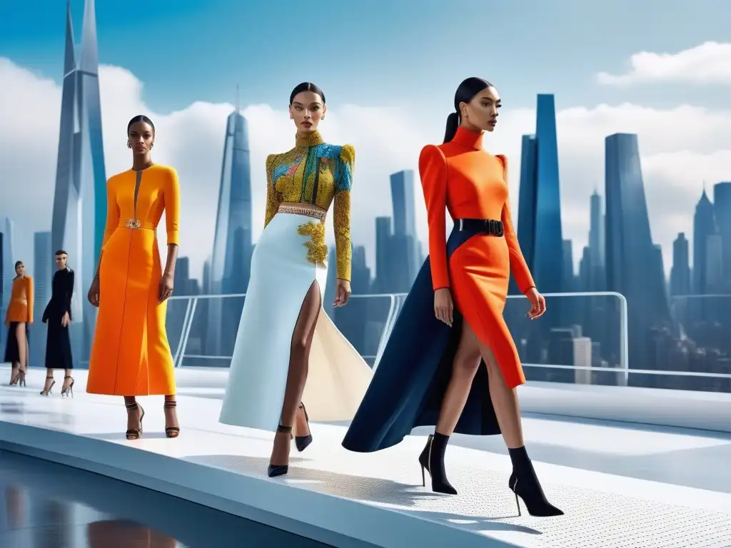 Desfile de moda futurista: diversidad y creatividad en la pasarela Desfile futurista de modelos diversos, reflejando inclusión en moda