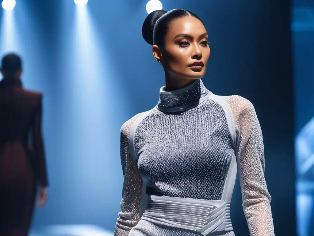 Desfile futurista de moda inclusiva con textiles adaptativos Desfile futurista de modelos con tecnología en tejidos adaptativos en moda inclusiva