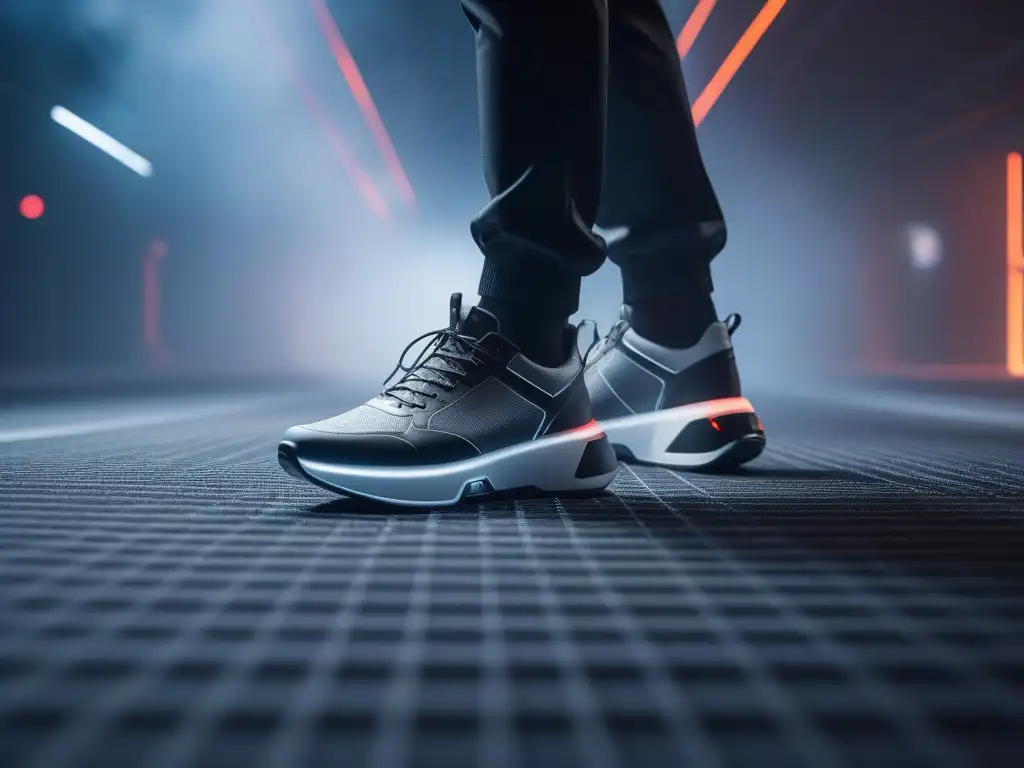 Desfile futurista: Calzado inteligente para todos Un desfile futurista de personas diversas con zapatos inteligentes tecnología calzado inclusivo