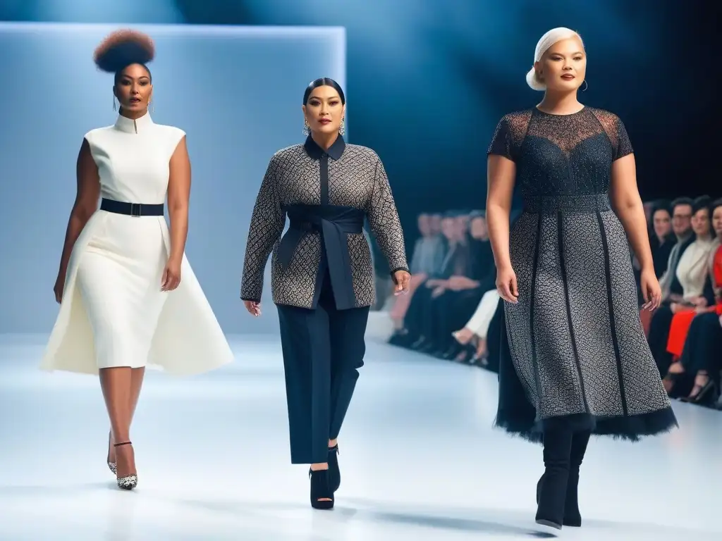 Desfile inclusivo de moda adaptativa: diversidad en la pasarela Desfile inclusivo de moda adaptada en una pasarela moderna y futurista
