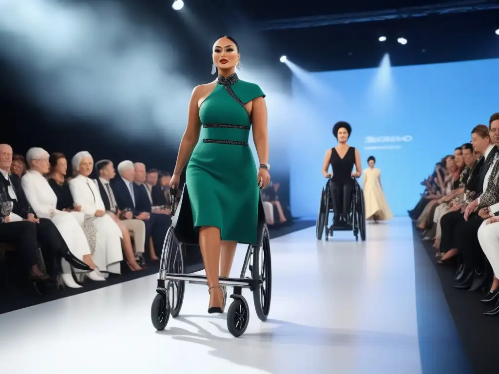 Desfile de moda inclusiva y vanguardista: diversidad y empoderamiento Desfile inclusivo de moda adaptativa para todos en un ambiente moderno y vibrante