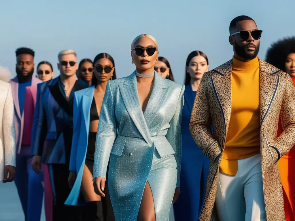 Desfile inclusivo de moda con influencers en 8k Desfile inclusivo de moda de nicho: fashion influencers de diversas etnias, géneros y cuerpos luciendo diseños vanguardistas