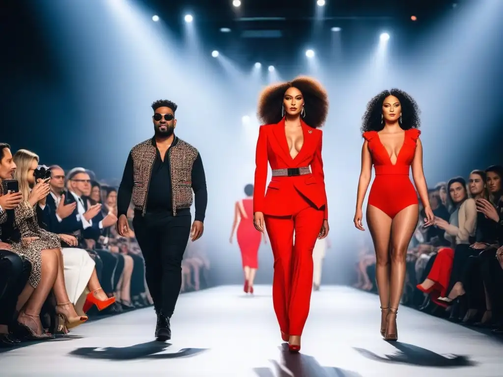 Desfile de moda inclusivo con modelos de todos los cuerpos Desfile inclusivo de moda con modelos de todos los cuerpos caminando con confianza en una pasarela moderna y elegante
