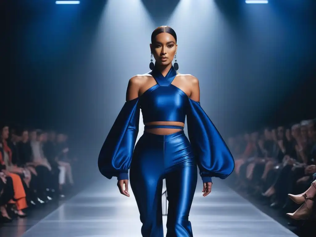 Desfile inclusivo: moda diversa y futurista en la pasarela Desfile inclusivo de moda en pasarela futurista con modelos diversos y mensajes positivos de redes sociales moda inclusiva