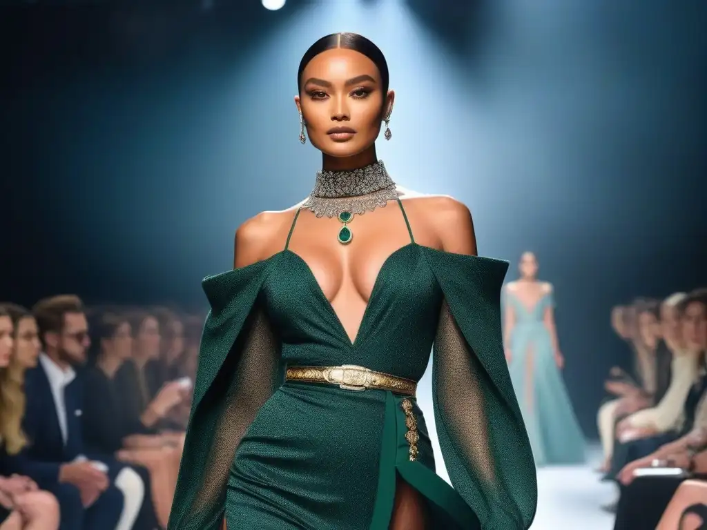 Desfile inclusivo de moda: diversidad, elegancia y empoderamiento Desfile inclusivo con modelos de todos los cuerpos y etnias luciendo elegantes atuendos de diseñador en una pasarela moderna y vibrante