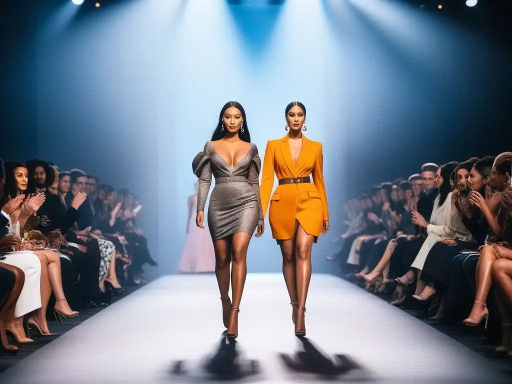Desfile de moda inclusivo con modelos diversos Un desfile inclusivo con modelos de diferentes cuerpos y etnias, mostrando moda moderna