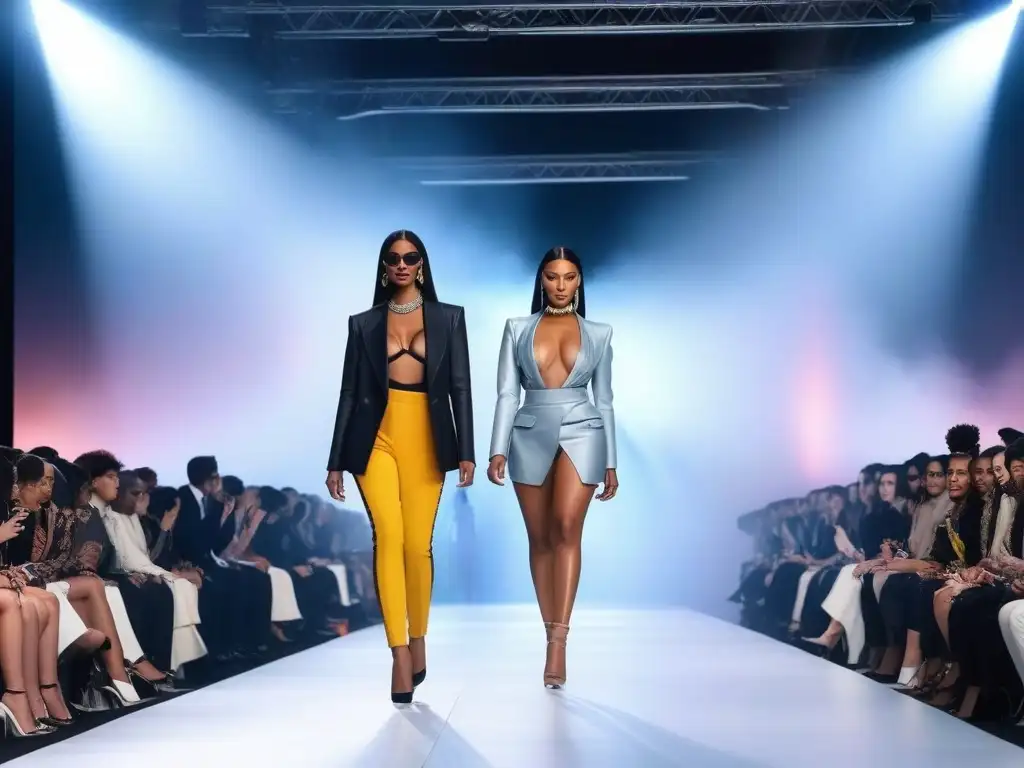 Desfile inclusivo: diversidad y empoderamiento en la moda Desfile inclusivo con modelos diversos y espectadores animados, reflejando moda inclusiva para todos los cuerpos en un escenario urbano y moderno
