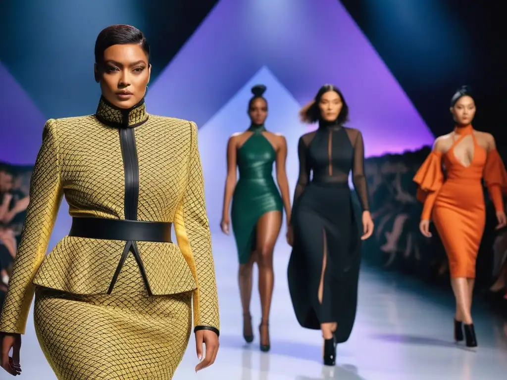 Desfile inclusivo con modelos diversos y mensajes de empoderamiento en la pasarela del futuro
