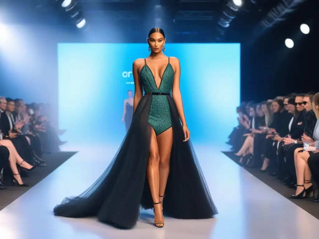 Desfile inclusivo: moda vibrante y diversa en pasarela futurista Desfile inclusivo con modelos diversos en pasarela futurista