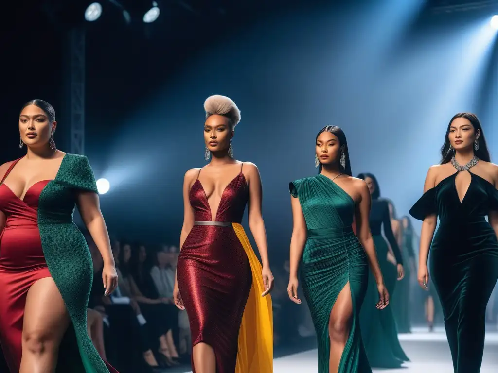 Desfile de moda inclusivo: diversidad y elegancia en la pasarela Un desfile inclusivo con modelos de todas las edades, tallas y etnias, transmitiendo confianza y gracia
