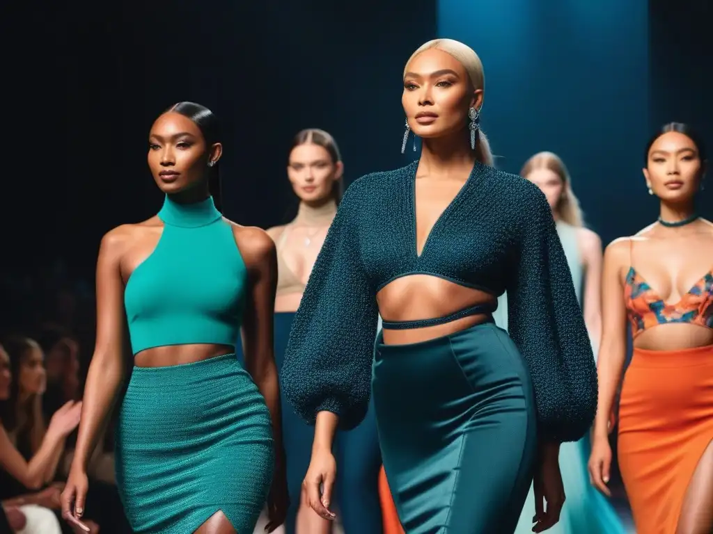 Desfile de moda inclusivo y empoderador: modelos diversos en pasarela Un desfile inclusivo con modelos de diferentes etnias, cuerpos y habilidades luciendo diseños de moda