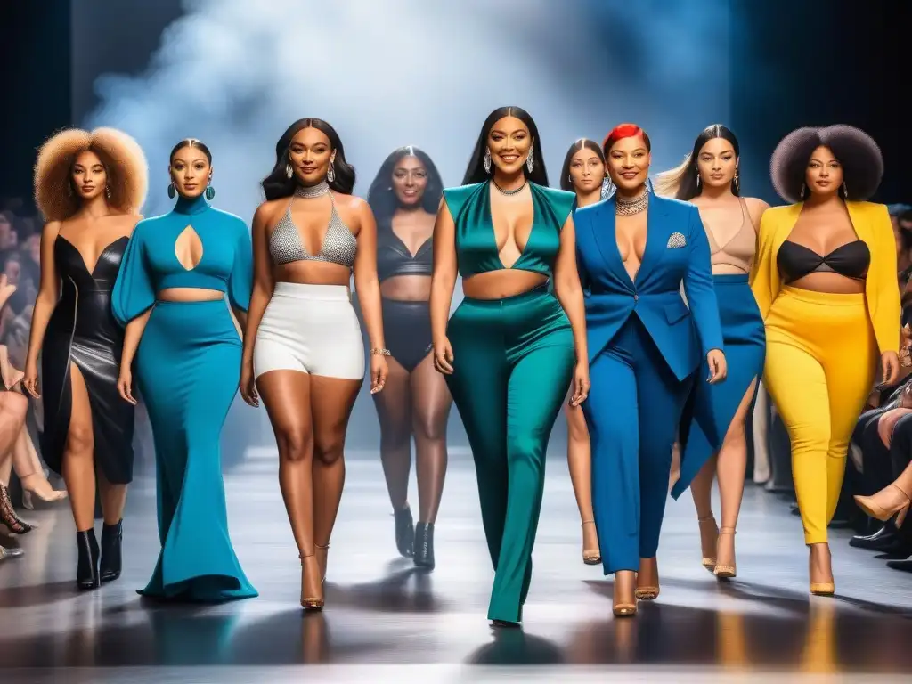 Desfile de moda inclusivo: influencers empoderados y diversidad Desfile de influencers de moda inclusiva diversidad con confianza y empoderamiento, público diverso animando emocionado