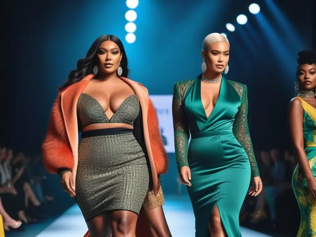 Desfile inclusivo: moda, diversidad y empoderamiento Un desfile de influencers de moda tall inclusivos exhibiendo diversidad y estilo, mientras rompen estereotipos