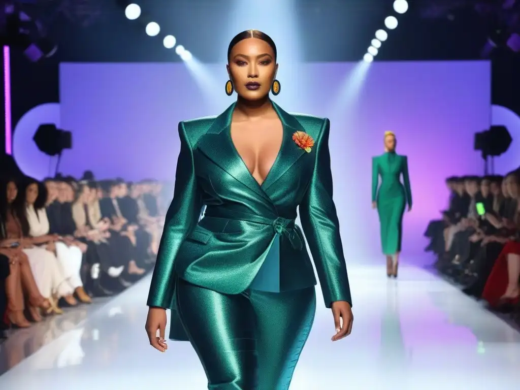 Desfile inclusivo: moda para todos Desfile inspirador de moda inclusiva ejemplos con modelos diversos y empoderados en pasarela futurista iluminada