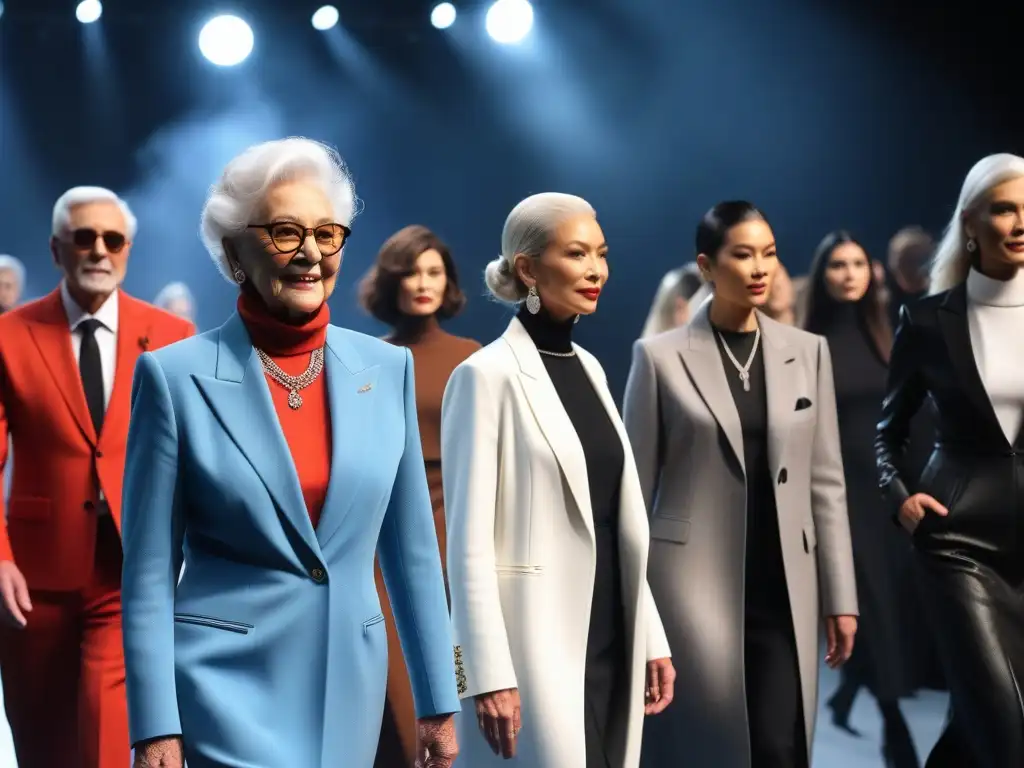 Desfile de moda senior: elegancia y confianza en la pasarela mundial Desfile de moda senior internacional con modelos elegantes y modernos, celebrando tendencias de moda senior en todo el mundo
