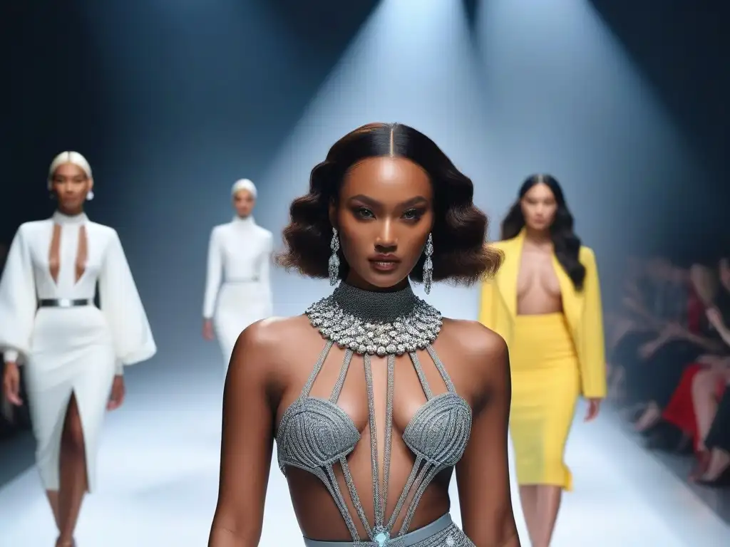 Desfile de moda inclusivo: elegancia y diversidad en la pasarela futurista Desfile de marcas moda lujo con inclusión y diversidad en pasarela futurista y elegante