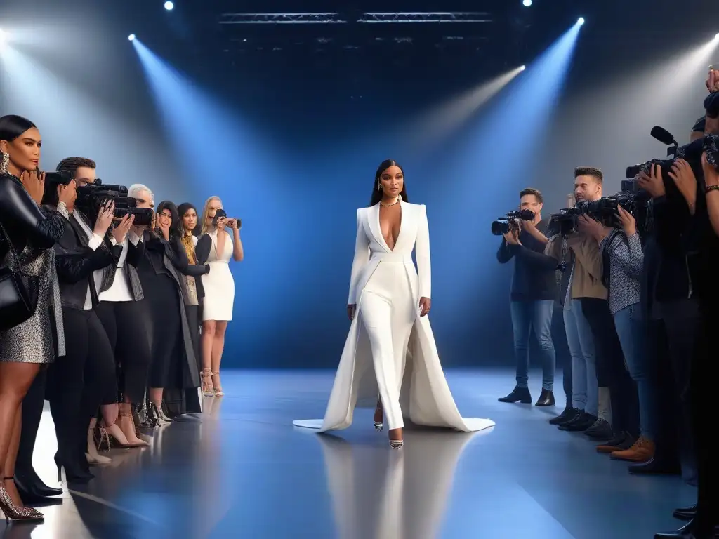 Desfile de Celebridades con Moda Inclusiva y Estilo Único Un desfile de moda adaptativa con celebridades mostrando su estilo único en la pasarela, resaltando la visibilidad inclusiva