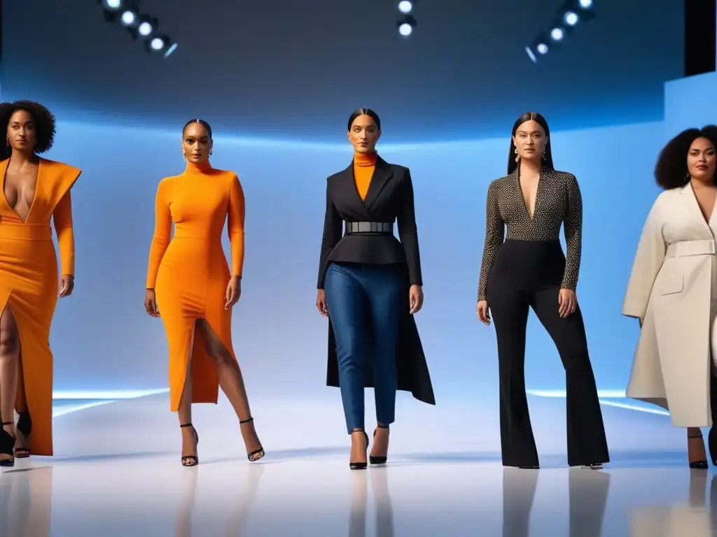 Desfile de moda inclusiva: diseño adaptativo y estilo vanguardista Desfile de moda adaptativa para todos cuerpos, mostrando inclusividad y estilo vanguardista en la pasarela futurista