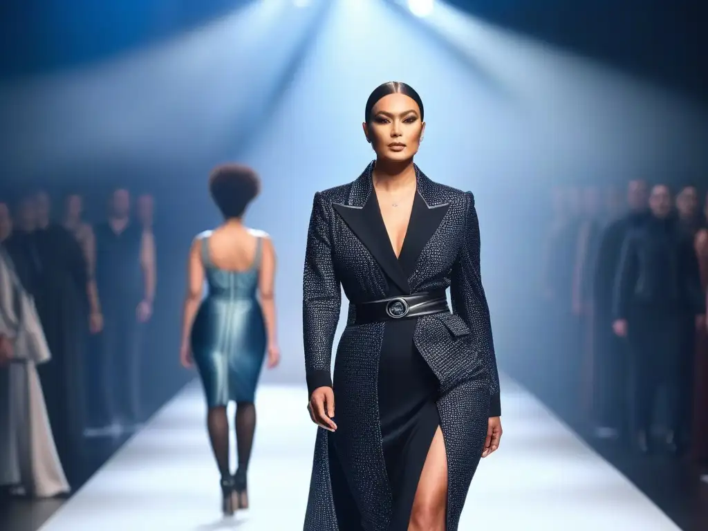 Desfile de moda inclusivo: elegancia y lujo adaptativo Desfile de moda adaptativa para todos cuerpos en pasarela elegante y moderna, con modelos diversos irradiando estilo y confianza