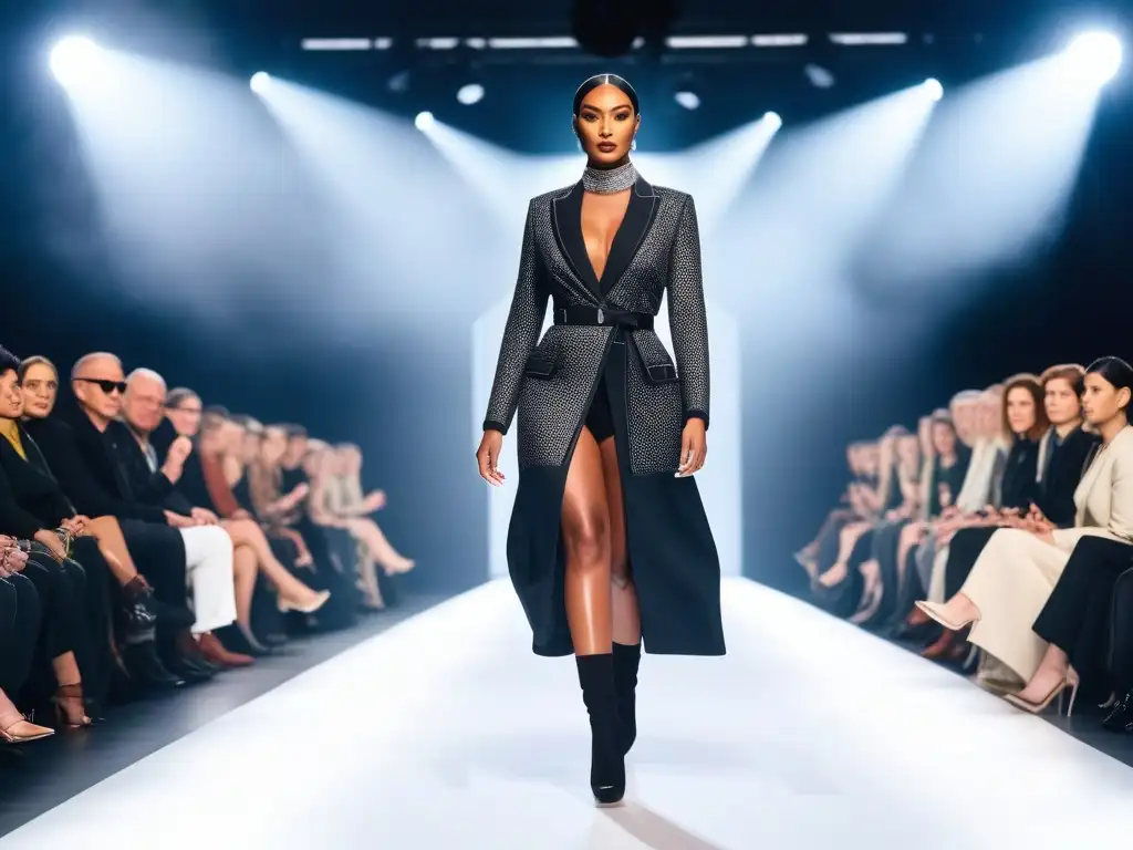 Desfile de moda inclusiva: diversidad y empoderamiento Desfile de moda adaptativa para todos cuerpos en una pasarela futurista con modelos diversos irradiando confianza y empoderamiento