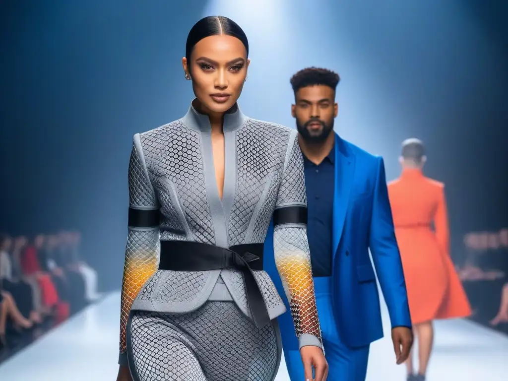 Desfile inclusivo de moda adaptada: estilo y diversidad Desfile de moda adaptativa para discapacidad con diversidad, empoderamiento y estilo en una pasarela futurista