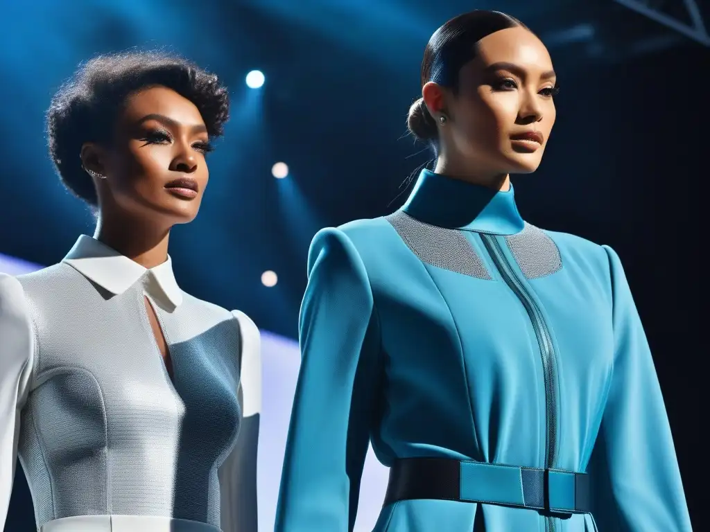 Desfile de moda adaptativa: diversidad, innovación y empoderamiento Desfile de moda adaptativa con diseños vanguardistas en una pasarela futurista, empoderando la diversidad