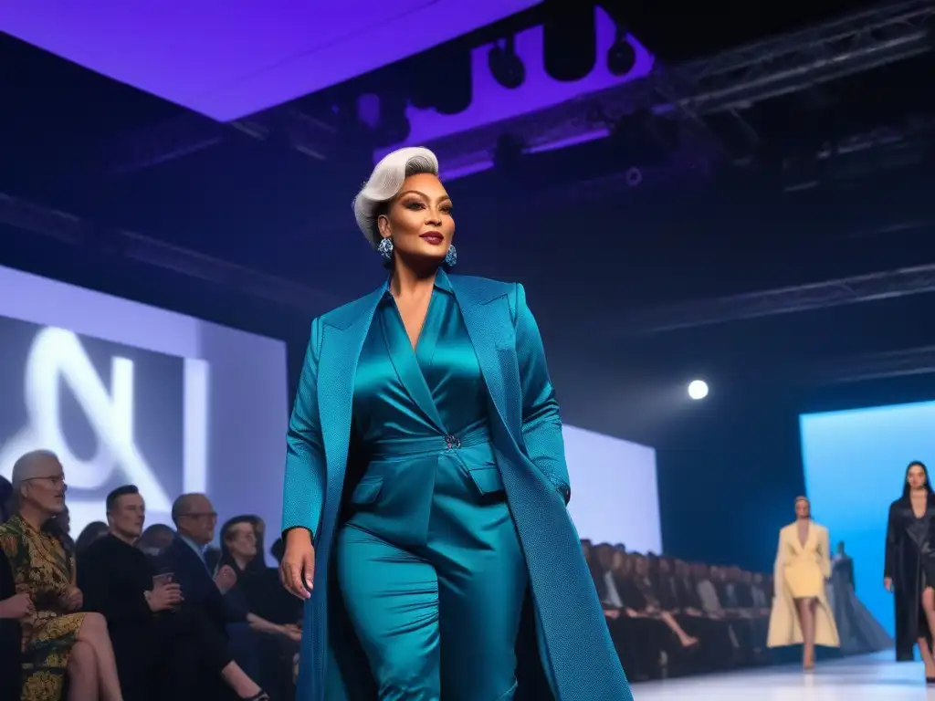 Desfile de moda inclusivo con diseño adaptativo Desfile de moda adaptativa con diversidad de modelos confiados y espectadores aplaudiendo, destacando la inclusión