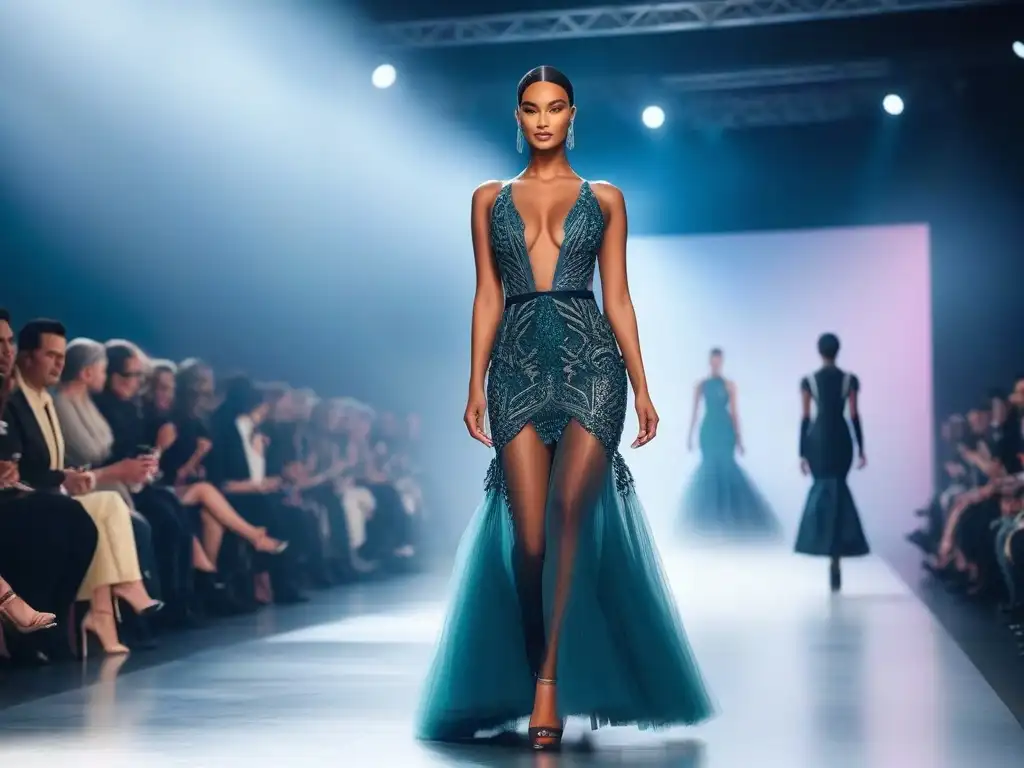 Desfile inclusivo de moda adaptativa en pasarela futurista Desfile de moda adaptativa para diversidad corporal en una pasarela futurista