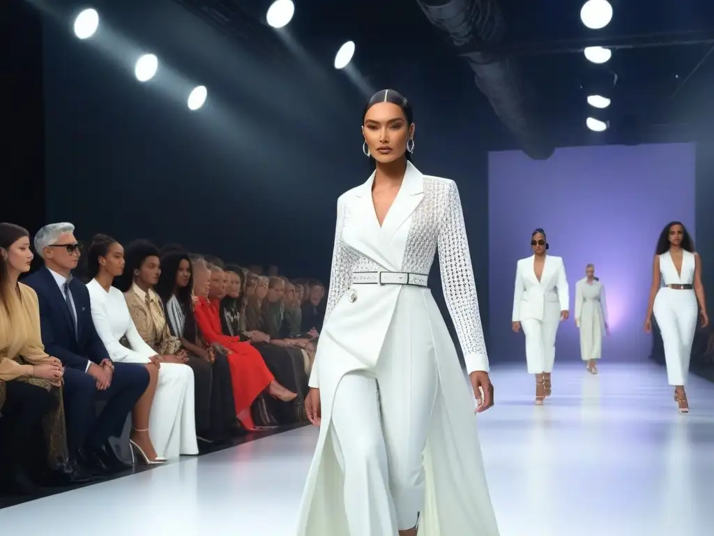 Desfile inclusivo de moda adaptativa en pasarela futurista Desfile de moda adaptativa con diversidad inclusiva y belleza en una pasarela futurista