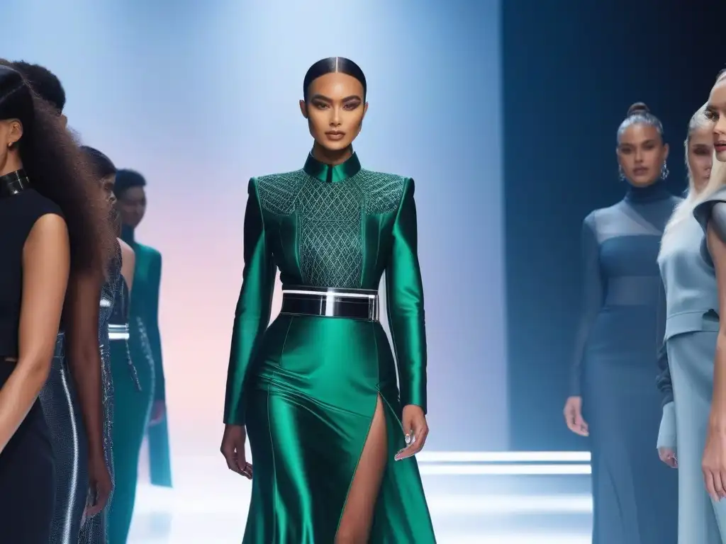 Desfile futurista de moda adaptativa: inclusión y empoderamiento Desfile de moda adaptativa inclusiva y diversa en una pasarela futurista con modelos y accesorios tecnológicos
