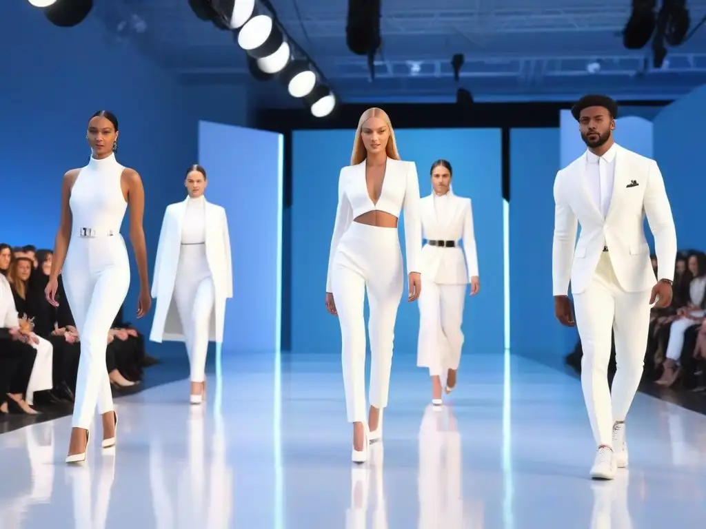 Pasarela inclusiva: moda adaptativa para todos Desfile de moda adaptativa inclusiva para todos en pasarela futurista con modelos diversos radiando confianza y empoderamiento