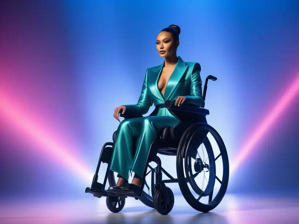 Moda adaptativa: Desfile futurista de inclusión y estilo Desfile de moda adaptativa inclusiva para todos en una pasarela futurista