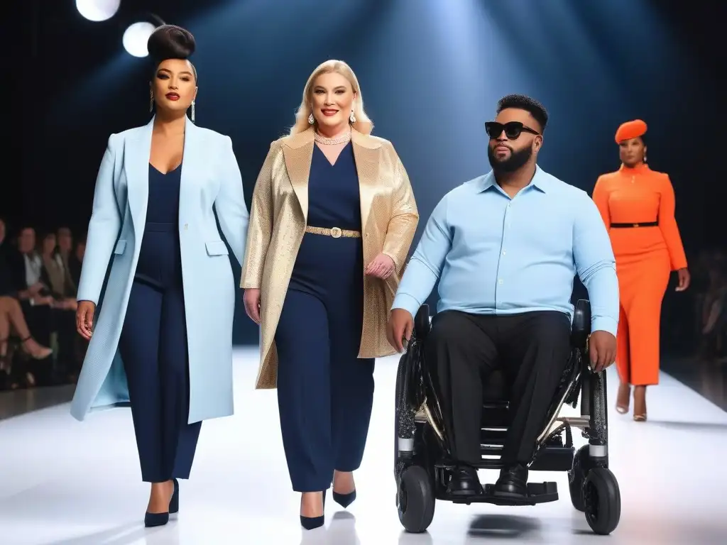 Desfile de moda inclusiva: diversidad y empoderamiento Desfile de moda adaptativa inclusiva y diversa con modelos diversos caminando con confianza por la pasarela