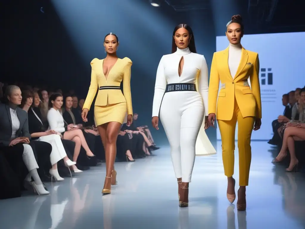 Desfile de moda adaptativa: belleza e inclusión futurista Desfile de moda adaptativa inclusiva, diversidad de cuerpos desfilando con elegancia en una pasarela futurista