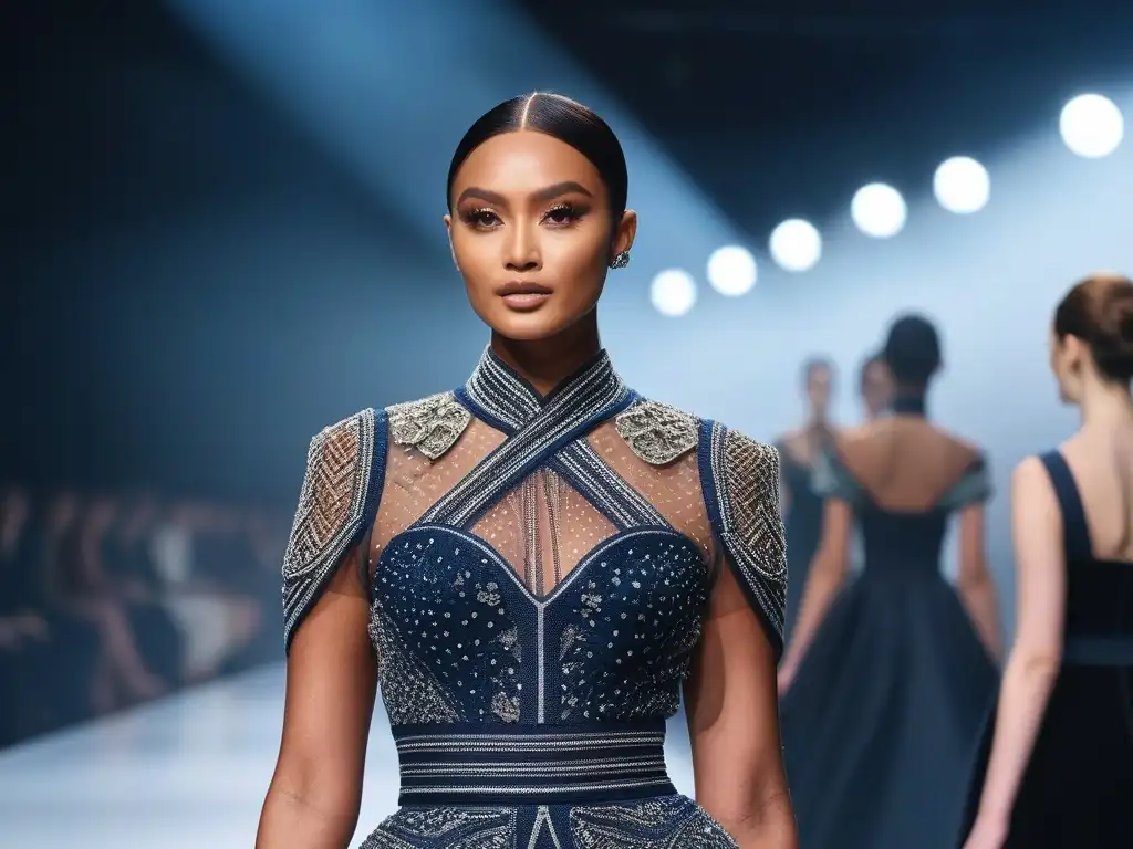 Desfile de moda adaptativa inclusiva diversidad en pasarela futurista con diseños innovadores y público cautivado
