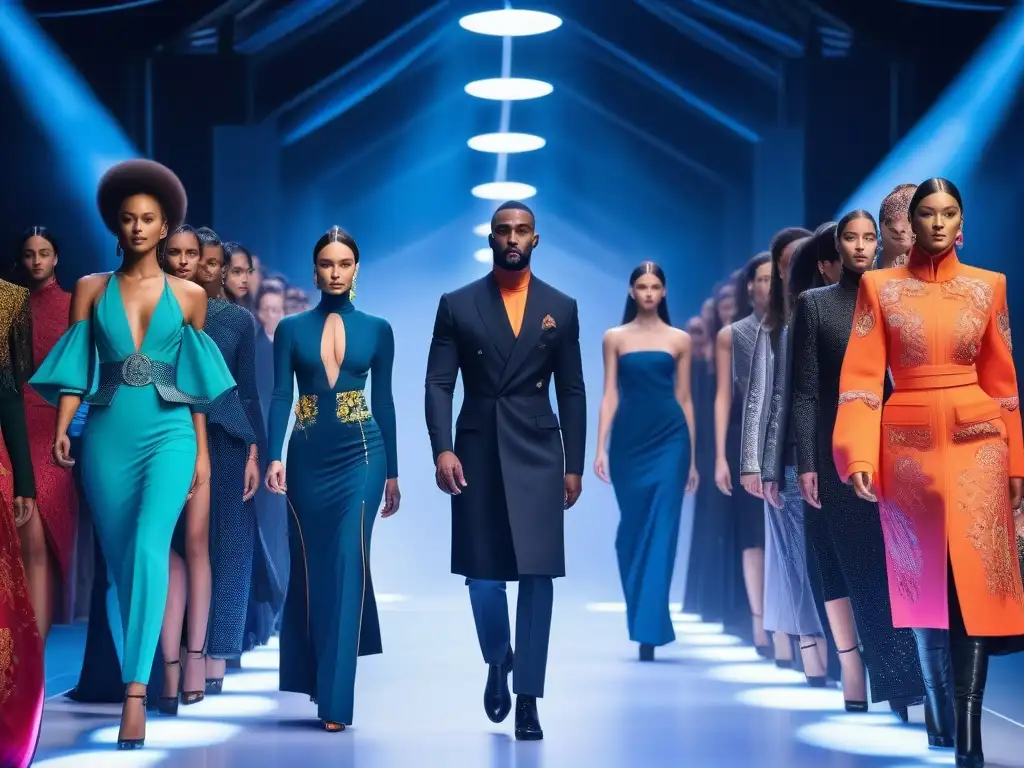 Desfile de moda adaptativa: diversidad y innovación en pasarela futurista Desfile de moda adaptativa inclusiva internacional con modelos de diversas culturas luciendo diseños vanguardistas en una pasarela futurista