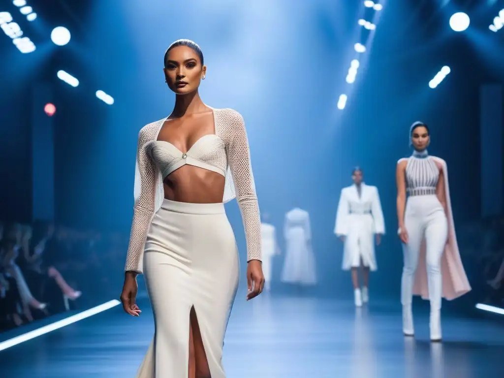 Desfile de moda adaptativa con diversidad y tecnología Desfile de moda adaptativa inclusiva y diversa con modelos y diseños innovadores en una pasarela futurista