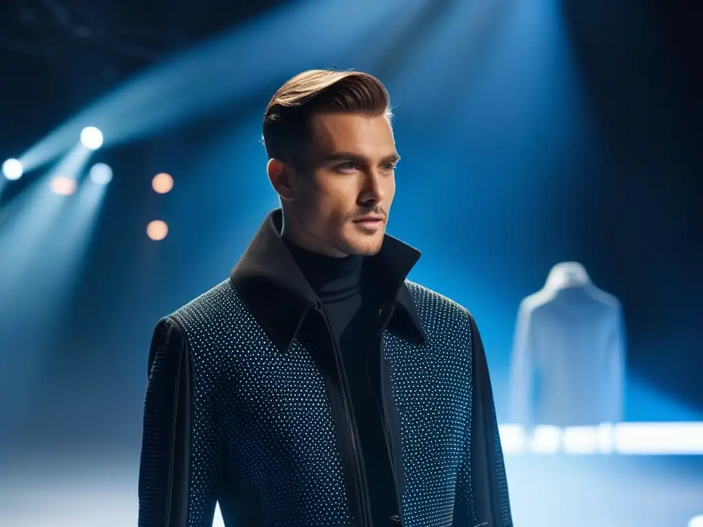 Moda adaptativa tecnológica: innovación inclusiva Desfile de moda adaptativa tecnología inclusiva con modelos diversos en una pasarela futurista