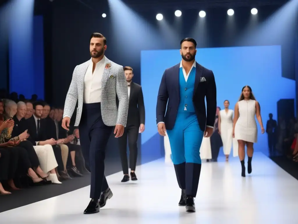 Desfile de moda adaptativa: inclusión y elegancia innovadora Desfile de moda adaptativa tecnología inclusiva: modelos diversos lucen elegantes y empoderados en atuendos innovadores