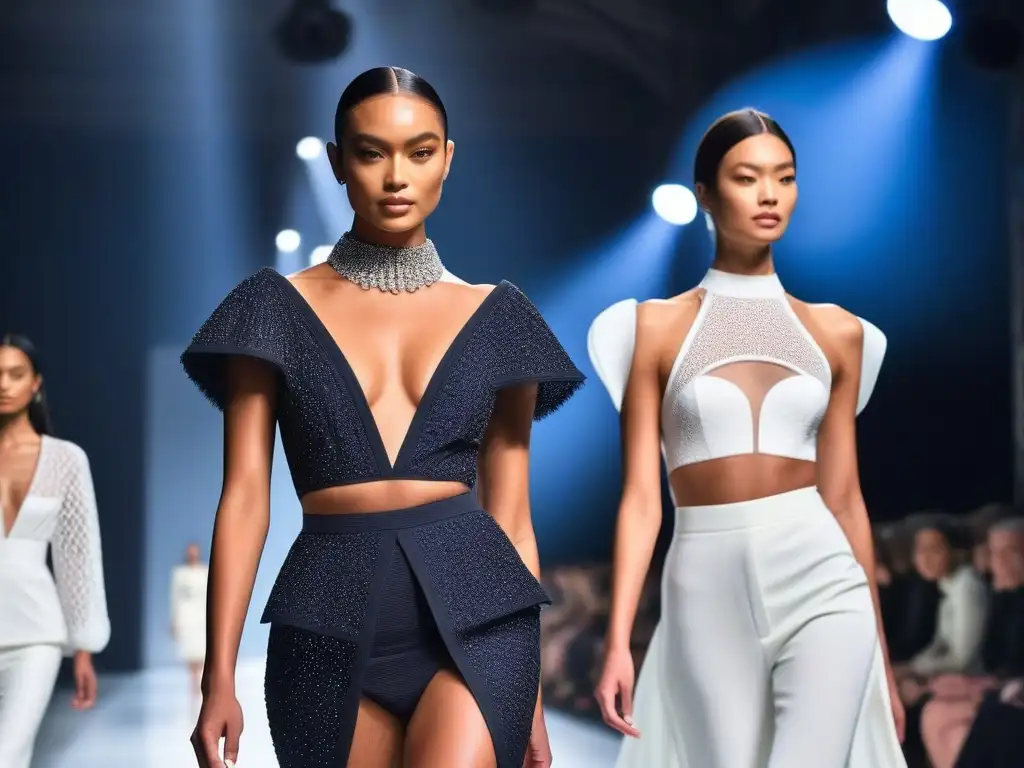 Desfile de moda de alta costura con modelos petite empoderadas Un desfile de moda de alta costura con modelos petite desfilando con confianza en la pasarela