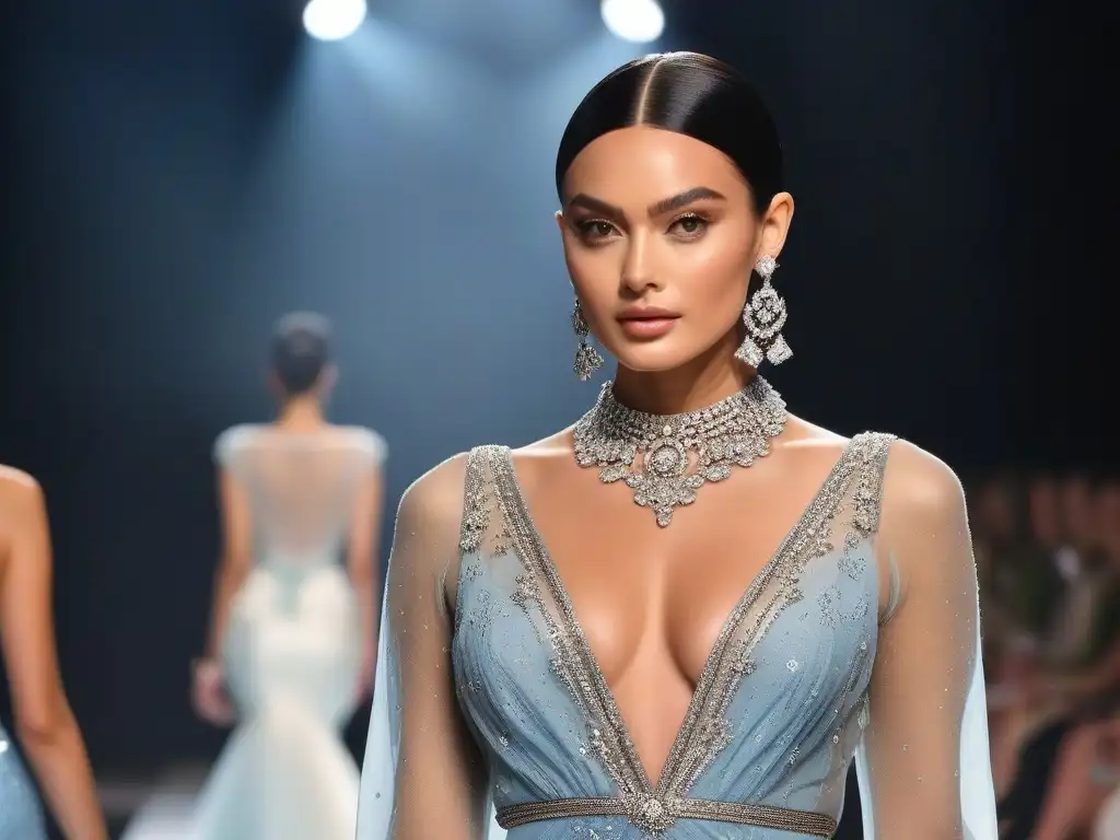 Desfile de moda de lujo: glamour y elegancia en evento global Desfile de moda de alta gama con accesorios lujosos en evento global